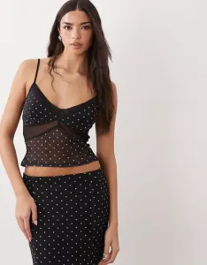 Черный сетчатый топ на бретельках в горошек ASOS DESIGN