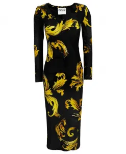 Платье из органзы в стиле барокко с длинными рукавами Versace, черный