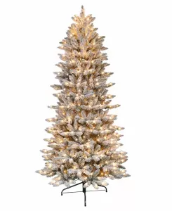 Искусственная рождественская елка Puleo высотой 7,5 футов с подсветкой из тонкой флокированной пихты Фрейзера Puleo International, green