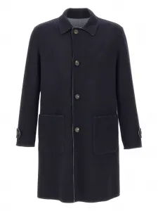 Шерстяное пальто с классическим воротником Eleventy, синий