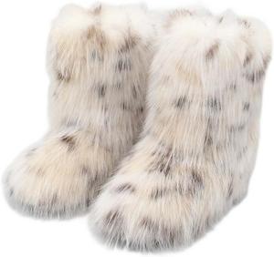 Женские ботинки из искусственного меха, пушистые короткие зимние ботинки до середины икры, теплые, удобные, для улицы, на плоской подошве Eileen UU, White Spots