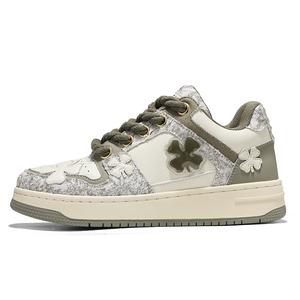 Lucky Brand Четырехлистный Клевер Низкие Кроссовки для Скейтбординга Унисекс, Белый Синий