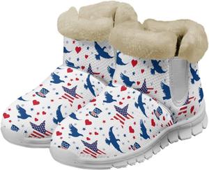 Зимние сапоги с американским флагом Chaqlin, женские снежные сапоги на плоской подошве, мягкие, уютные, с нескользящей подошвой, удобные легкие повседневные ботинки до щиколотки на 4 июля, Usa Flag Stars Eagle Love