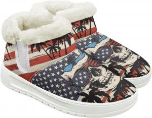 Женские ботинки JoyLamoria с принтом черепа, противоскользящие, утепленные, пушистые, для работы зимой, American Flag Skull Print