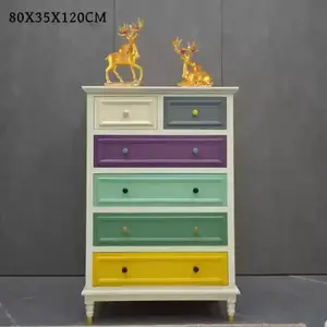 Yu Senyi Комод 80х35х120 см для гостиной из массива дерева в стиле Nordic, 6 ящиков, цвет ivory white