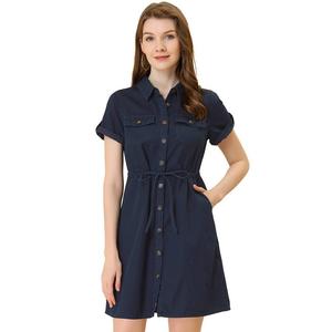 Женские повседневные летние платья с короткими рукавами на пуговицах спереди ALLEGRA K, цвет Dark Blue