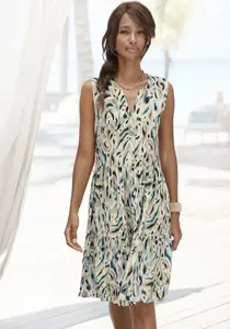 Платье с принтом LASCANA, с рюшами на юбке, летнее платье с планкой на пуговицах, пляжное платье, цвет Sand Bedruckt