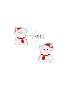 Alexander York Серьги-гвоздики в виде полярных медведей на рождественскую тематику, серебро 925 пробы, комплект из 2 штук