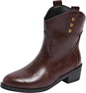 Женские ковбойские ботинки Unifizz Ботильоны на щиколотку для ковбойши Широкие средние голенища Круглый носок Западные ботинки Короткие массивные классические ботильоны, Pu Dark Red