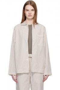 Tekla Пижамная рубашка с длинными рукавами из поплина цвета слоновой кости и коричневого оттенка