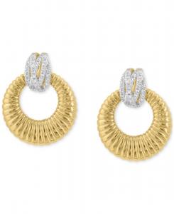 Серьги-подвески EFFY Diamond Ridged Doorknocker Drop Earrings (1/4 карата) в оправе из 14-каратного золота EFFY Collection, Two Tone Gold