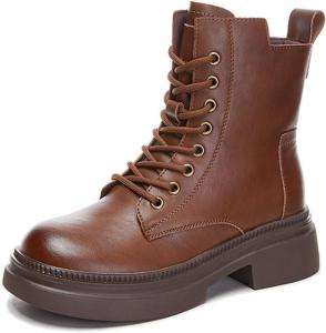 ZFBBD Женские ботильоны с шнуровкой - модные ботинки на платформе из натуральной кожи/винтажный стиль, идеальные для повседневной носки осенью и зимой, черные, размер 39