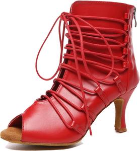 Женские удобные танцевальные туфли Minishion с открытым носком для свадьбы и вечера, ботильоны, L580 Red 7.5Cm Heel
