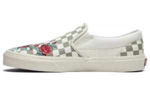 Слипоны Vans с розовой вышивкой, бело-красно-зеленые