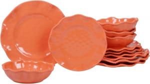 Certified International Perlette Coral 12 предметов набор посуды из меламина, сервировка на 4 персоны, кораловый
