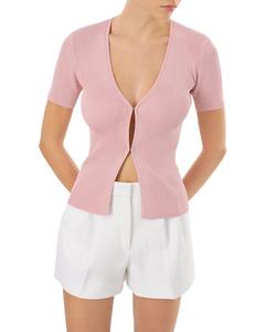 Топ с V-образным вырезом и рубчиком Aurelie LAMARQUE, розовый