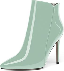 Женские ботильоны MERRORI на молнии с острым носком, однотонные, повседневные, для свиданий, с лаковой отделкой, на шпильке, высоким каблуком 10 см, Turquoise