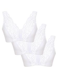 Набор из 3 бюстгальтеров Magic Bra из хлопка с кружевной застежкой спереди Eden House, белый