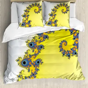 Пододеяльник ABAKUHAUS Fractal с рисунком Морской конек, с защитой от клещей, подходит для аллергиков, с наволочками, 200 x 200 см - 80 x 80 см, цвет земляной желто-синий Abakuhaus