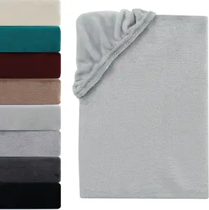 Зимняя простыня на резинке Тедди плюш 140-160x200 см. Теплая кашемировая простыня на резинке, серебристая. Visaggio