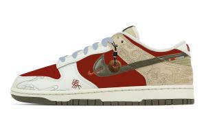 Nike Dunk Year Of The Horse Leather Low Top Skateboard Shoes мужские бежево-красные