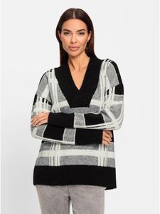 Свитер с V-образным вырезом в черно-бежевом узоре Heine
