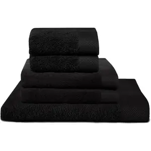 Набор полотенец Pure 5 шт. Вафельное махровое полотно 100% сверхмягкий махровый хлопок, впитывающий, мягкий Seahorse, черный