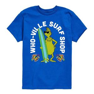 Футболка с рисунком Who-Ville Surf Shop для мальчиков 8–20 лет «Доктор Сьюз Гринч» Licensed Character, синий