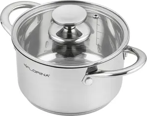 Кастрюля из нержавеющей стали FLORINA объемом 6 л, диаметром 24 см | Энергосберегающая кастрюля FALCON | Кастрюля со стеклянной крышкой и мерной шкалой | Трехслойное дно для равномерного распределения тепла | Идеально подходит для всех типов плит Florina