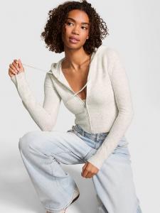 Укороченный свитер с капюшоном и застежкой-молнией спереди Pink, vs snow heather