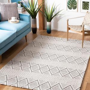 Ковер SAFAVIEH, 183 x 183 см, Marbella Collection, Silver & Black, ручной работы из шерсти, идеален для помещений с высокой проходимостью в гостиной, спальне (MRB320G)