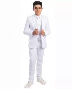 Однотонный костюм для большого мальчика, состоящий из 5 предметов: рубашка, галстук, куртка, жилет и брюки Perry Ellis, белый