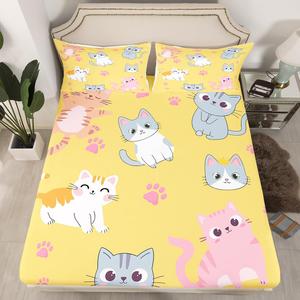 Erosebridal Комплект постельного белья Kids Cartoon Cat с принтом котят и лапок, желтый, Multi 28