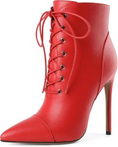 Женские ботильоны SAMMITOP с зауженным носком и шнуровкой, короткие ботинки с анималистичным принтом, Matte Red