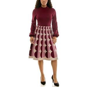 Женское платье-свитер с воротником-стойкой Nina Leonard, Deep Wine Multi
