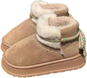 Женские ботинки с искусственным мехом для снега - пушистые плюшевые теплые зимние туфли в стиле Y2K, милые аксессуары для холодной погоды GBGRHM, Beige