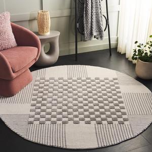 Ковер SAFAVIEH, 183 x 183 см, Genre Collection, Grey & Ivory, ручной работы из шерсти, клетчатый дизайн, идеально для гостиной, столовой, спальни (GRE207A)