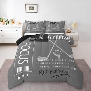 Erosebridal Комплект постельного белья Golf Sports Themed для детей, серо-белое одеяло с тематикой гольфа, White and Grey
