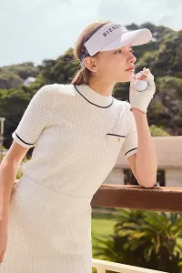 Блестящий твидовый трикотажный топ с высоким воротником Rienda, цвет Wht