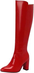 Женские ботильоны с высоким каблуком до колена для вечеринок, модные, больших размеров Generic, Red