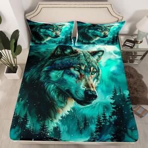 Erosebridal Комплект постельного белья Wildlife Wolf с принтом диких животных и зимнего леса, Green Grey Black