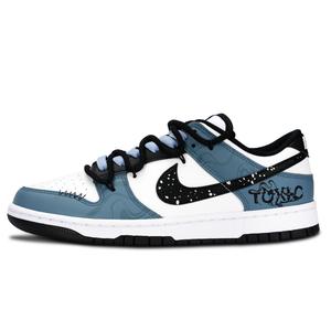 Nike Dunk Black White, Ocean Fluid устойчивые к истиранию нескользящие низкие скейтборд кроссовки Unisex Dark Blue