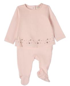 Детский комбинезончик для девочек из хлопка с пышной цветочной вышивкой MeMoi, Barely pink
