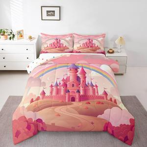 Erosebridal Детское одеяло Rainbow Castle с принтом замков, винтажный дизайн для девочек, Pink Yellow Blue