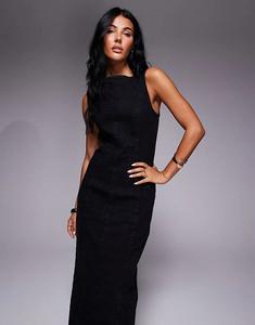 Длинное джинсовое платье ASOS DESIGN с приталенной талией и разрезом спереди, выбеленное черное