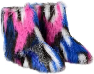 Женские разноцветные сапоги TangDao из искусственного меха, пушистые, мягкие, с округлым носком, из замши, зимние, удобные, теплые, короткие снегоступы на плоской подошве, сапоги до середины голени, для улицы и дома, Multicolour-4