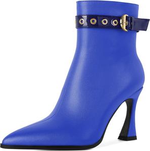 Женские ботильоны Zamikoo Stiletto, заостренный носок, осенние короткие каблуки, ремешок с пряжкой, боковая молния, каблук 3,5 дюйма, кожа, черный, размер US 10