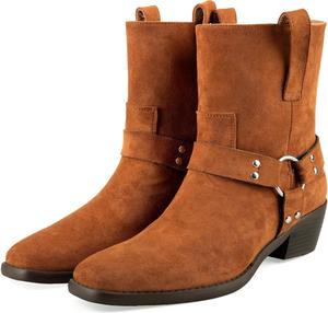 Женские байкерские ботинки Arqa из дикой кожи, квадратный носок, массивный каблук, заклепки, ботильоны для езды на лошади, ремни с пряжками, мотоциклетные ботинки, Camel-Braun