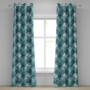 Шторы ABAKUHAUS в стиле гранж с люверсами, узором бабочки, клетчатым фоном, вдохновением от животных на весеннюю тематику, декоративные двухпанельные шторы, 280 x 260 см, цвет бледно-голубой сине-серый Abakuhaus