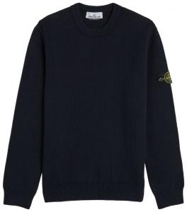 Зимняя хлопковая трикотажная футболка с круглым вырезом Stone Island, темно-синяя